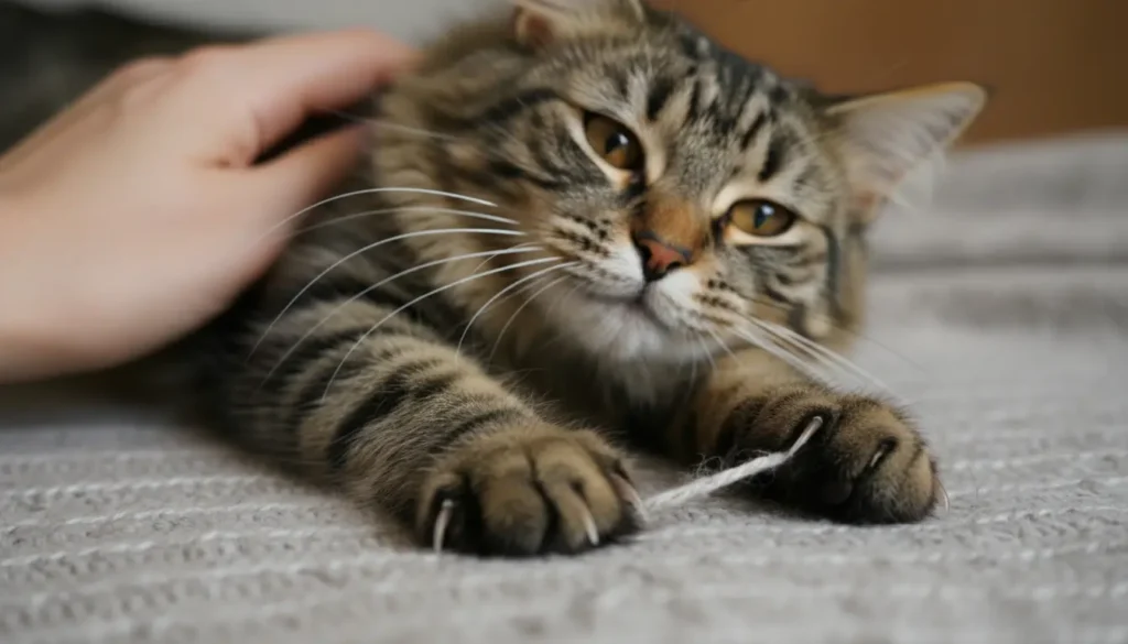 Kat zet nagels uit tijdens aaien