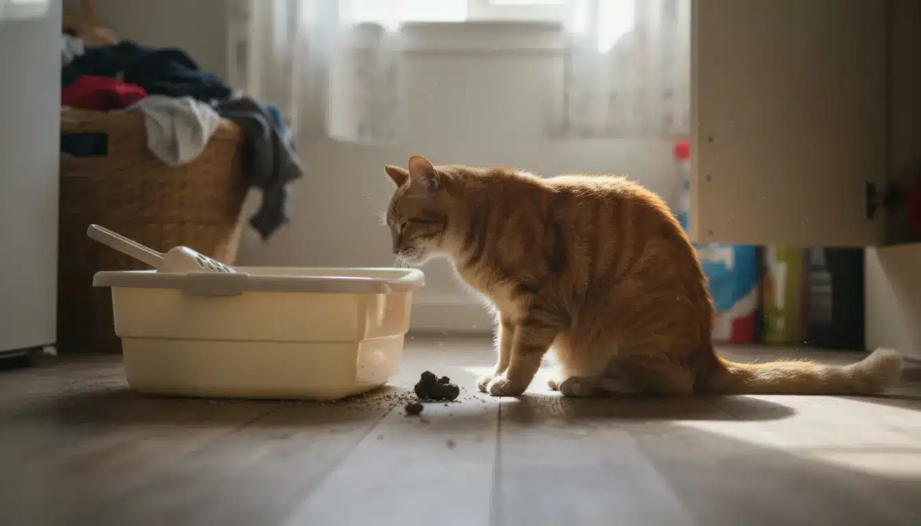 kat poept naast kattenbak