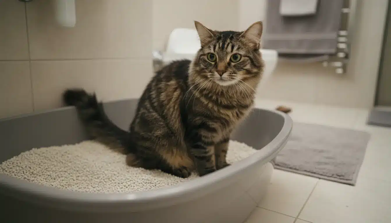 kat gaat vaak naar kattenbak maar doet niks