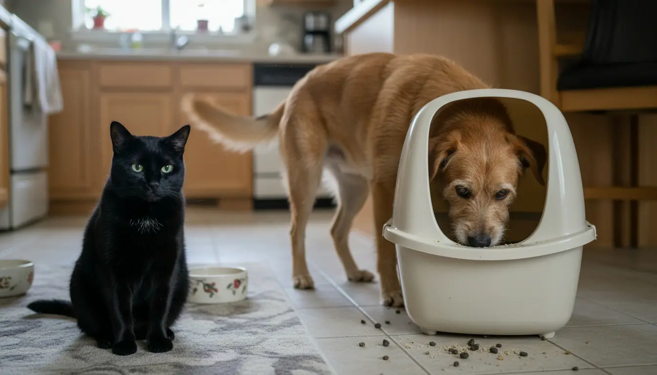 hond eet uit kattenbak