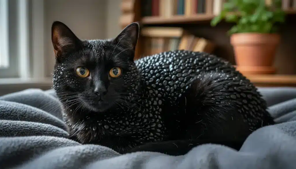 zwarte korrels vacht kat