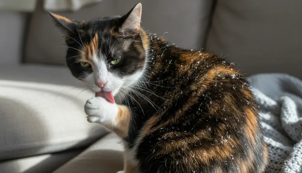 witte schilfers in vacht kat