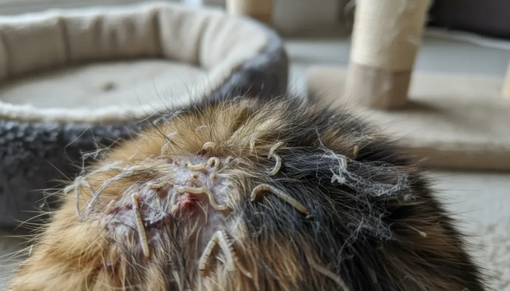 wormen in vacht kat