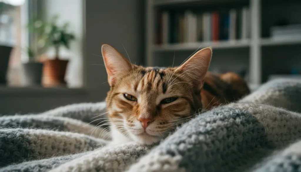 kat houdt oog dicht