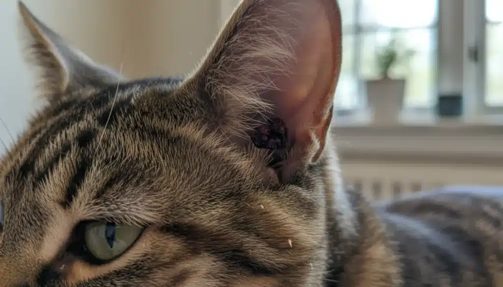 opgedroogd bloed in oor kat