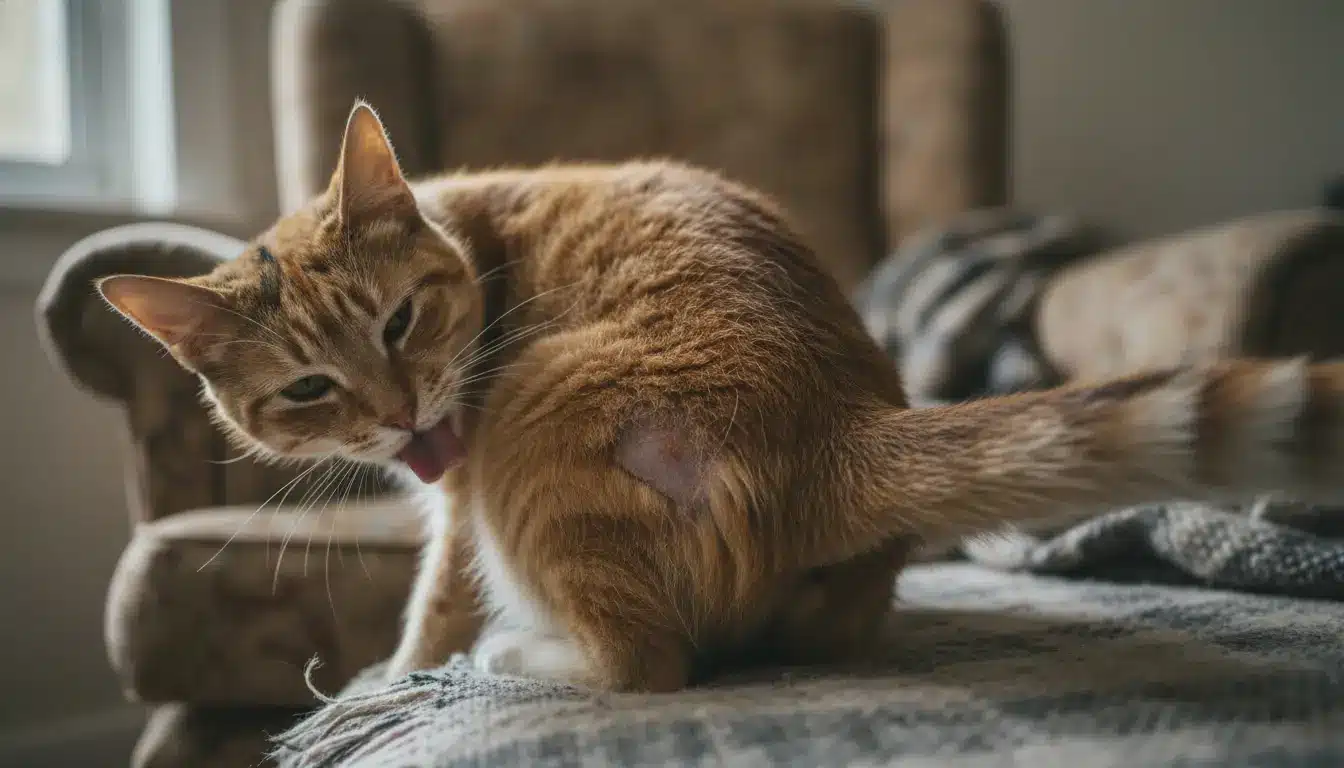 kat likt zich kaal bij staart