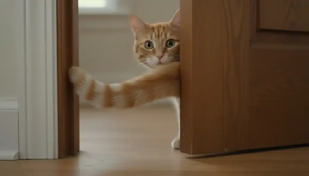 staart kat tussen deur