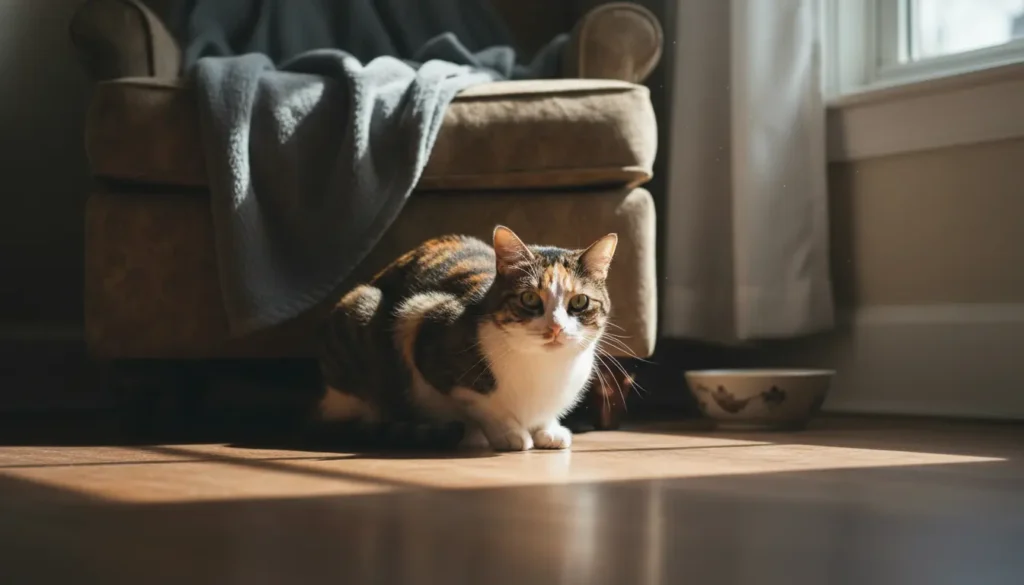 staart tussen de benen kat